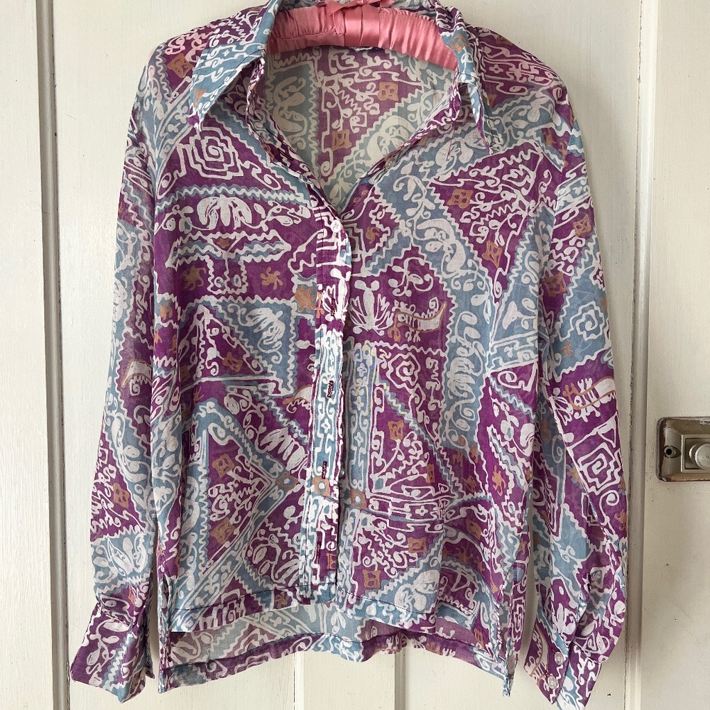 1970s Batik Style Sheer Blouse